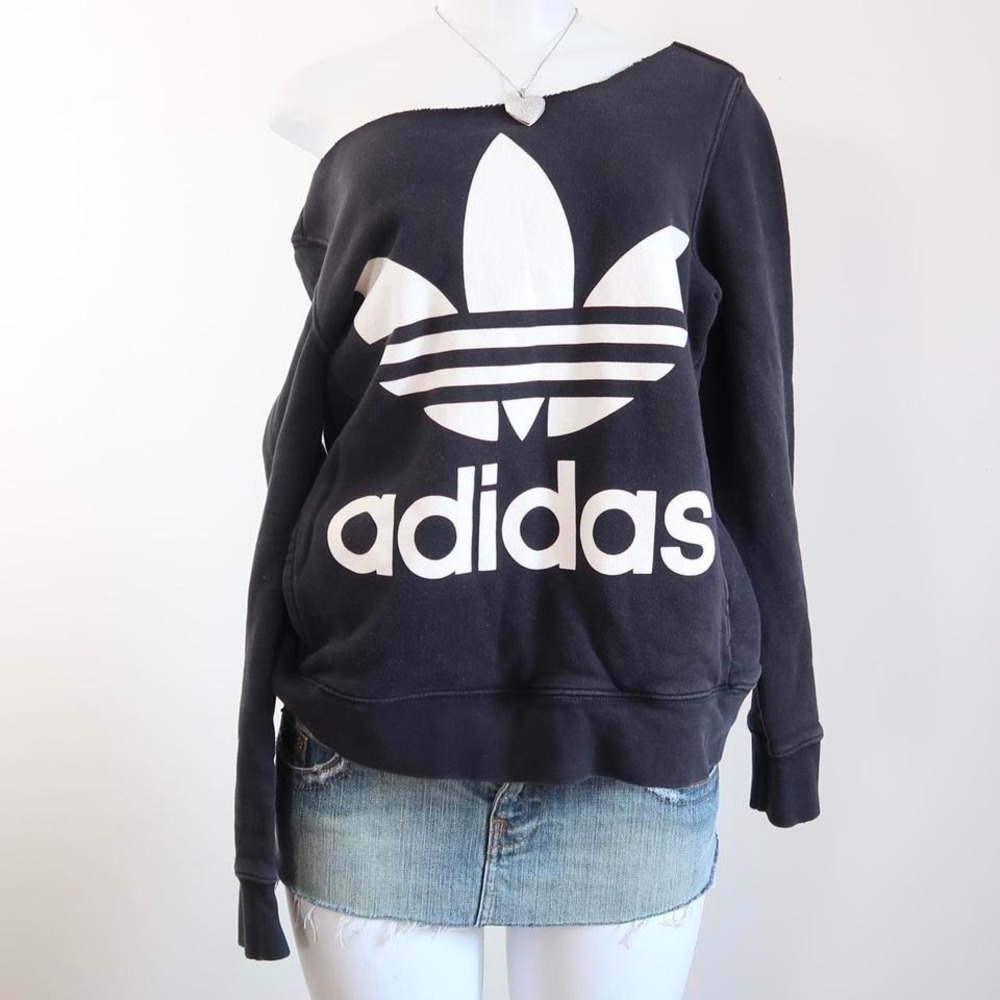 y2k adidas one shoulder sweatshirt reworked black size M/L